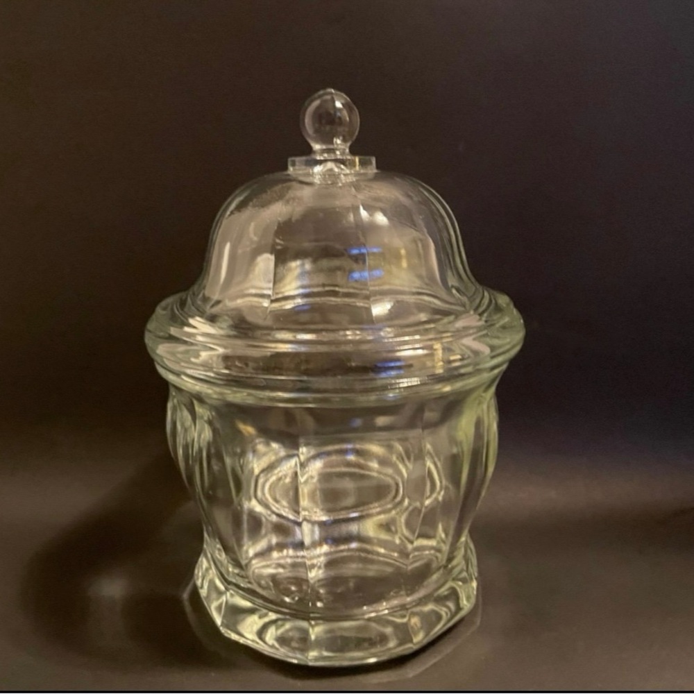 Vintage Indiana Glass Clear Apothecary Jar With Lid Large 8 in Heavy